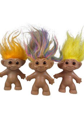 Vintage Uneeda Wishnik Troll Dolls Lot of 3 Good Luck Horseshoe Feet 90s Toys
